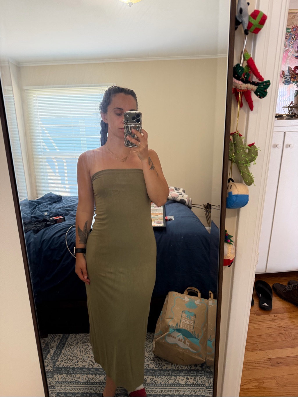 Aritzia Olive Green Strapless Maxi Dress